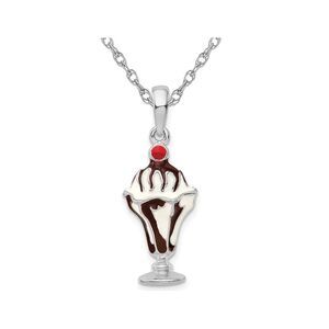 Sterling Silver Chocolate Sundae Pendant Necklace with Chain